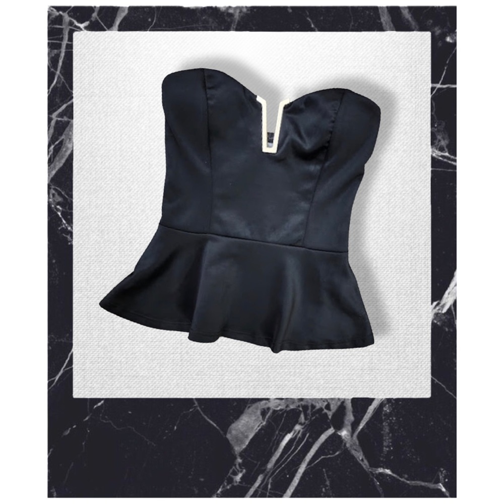 Black Satin Peplum Tube Top, Women’s -SMALL- - Picture 1 of 7